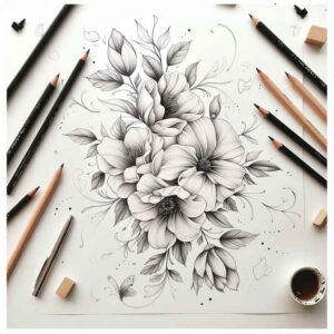 floral-softness – tattoo design ideas free ai generated – crisp-outline – for-biceps – Gallery: delicate-flowers-inkby-ai