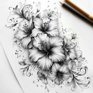 floral-softness – tattoo design ideas free ai generated – single-color – for-neck – Gallery: delicate-flowers-inkby-ai