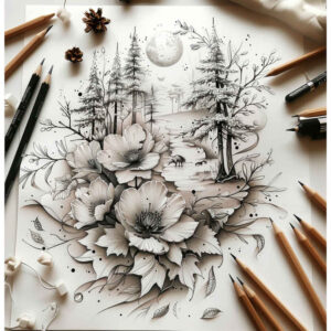 flower-symbolism – tattoo design ideas free ai generated – sparse – for-knee – Gallery: delicate-flowers-inkby-ai