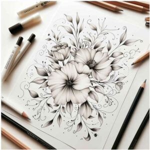 flower-symbolism – tattoo design ideas free ai generated – whisper-line – for-lower-thigh – Gallery: delicate-flowers-inkby-ai