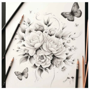 light-contour – tattoo design ideas free ai generated – concise – for-shin – Gallery: delicate-flowers-inkby-ai