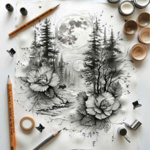 light-contour – tattoo design ideas free ai generated – little-tattoo – for-side-torso – Gallery: delicate-flowers-inkby-ai