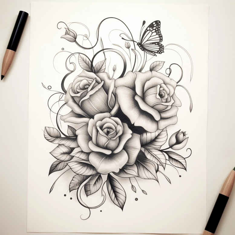 light-contour – tattoo design ideas free ai generated – quiet-art – for-ribs – Gallery: delicate-flowers-inkby-ai