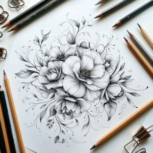 light-contour – tattoo design ideas free ai generated – quiet-art – for-sternum – Gallery: delicate-flowers-inkby-ai