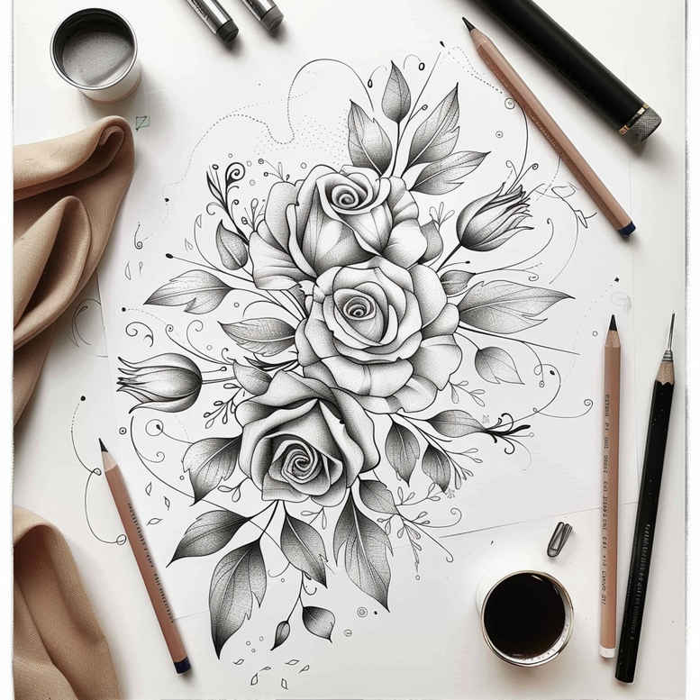 light-contour – tattoo design ideas free ai generated – understated – for-hand – Gallery: delicate-flowers-inkby-ai