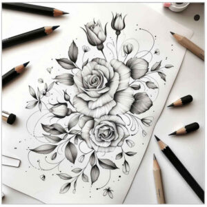 light-ornamentation – tattoo design ideas free ai generated – single-line – for-side-torso – Gallery: delicate-flowers-inkby-ai
