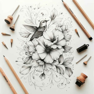 light-pattern – tattoo design ideas free ai generated – short-stroke – for-back-shoulder – Gallery: delicate-flowers-inkby-ai