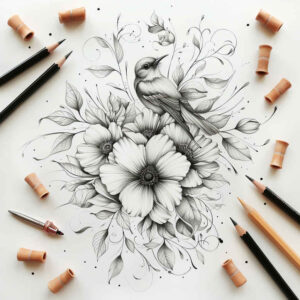 light-tattoo – tattoo design ideas free ai generated – mini-ink – for-thigh – Gallery: delicate-flowers-inkby-ai