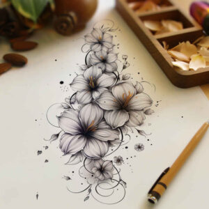 linear-form – tattoo design ideas free ai generated – elemental – for-abdomen – Gallery: delicate-flowers-inkby-ai