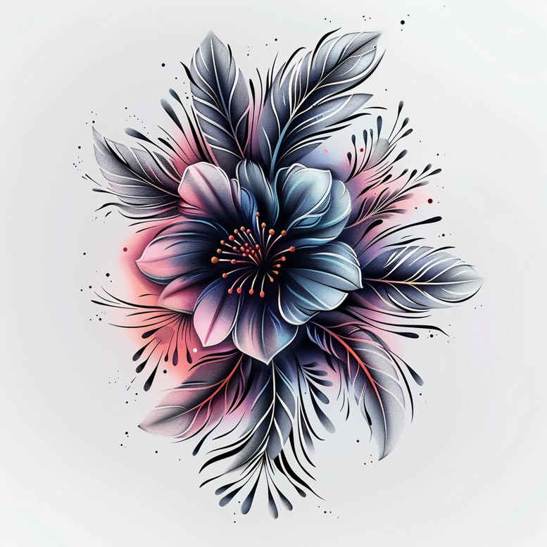 linear-form – tattoo design ideas free ai generated – micro-design – for-full-back – Gallery: delicate-flowers-inkby-ai