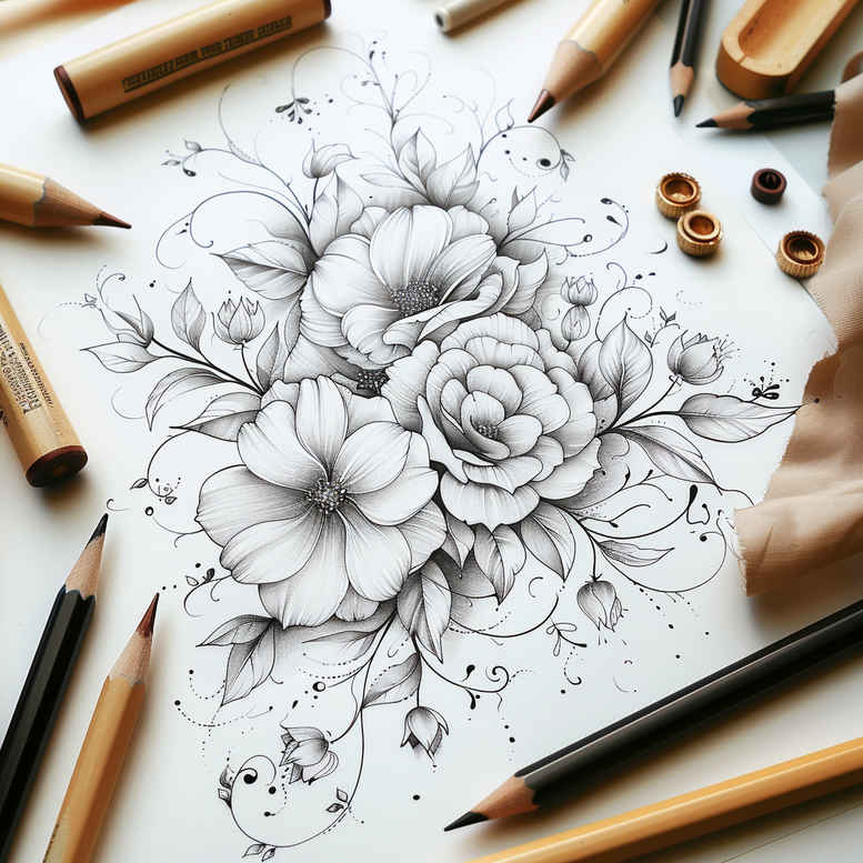 linear-form – tattoo design ideas free ai generated – minimalist – for-palm – Gallery: delicate-flowers-inkby-ai