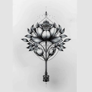 linear-form – tattoo design ideas free ai generated – simple-icon – for-lower-leg – Gallery: delicate-flowers-inkby-ai