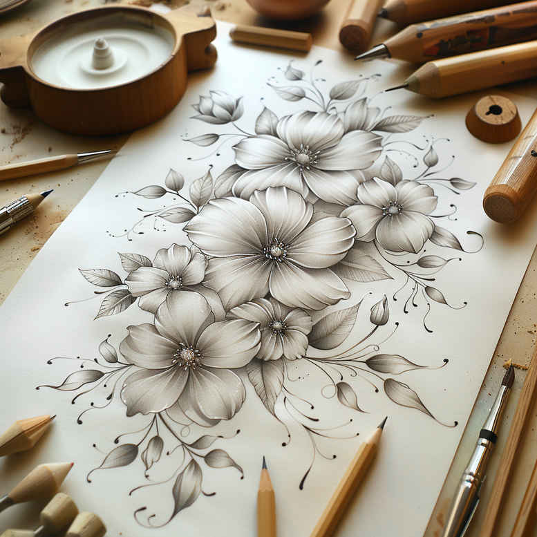 minimalist-design – tattoo design ideas free ai generated – petite – for-elbow – Gallery: delicate-flowers-inkby-ai