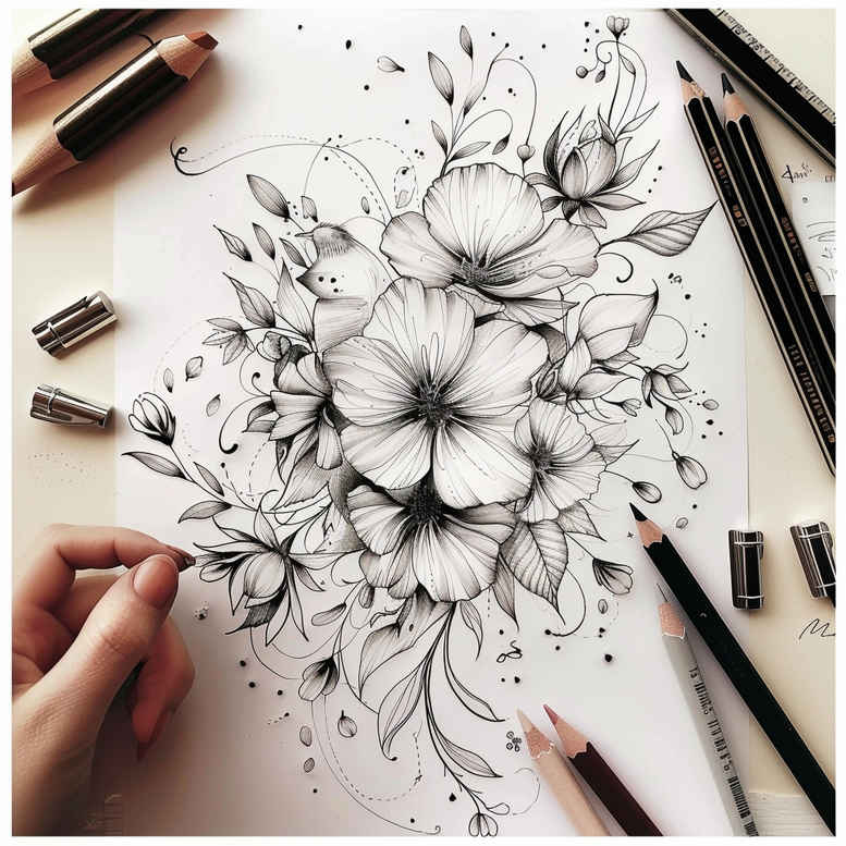 minimalist-design – tattoo design ideas free ai generated – simple-form – for-wrist-side – Gallery: delicate-flowers-inkby-ai