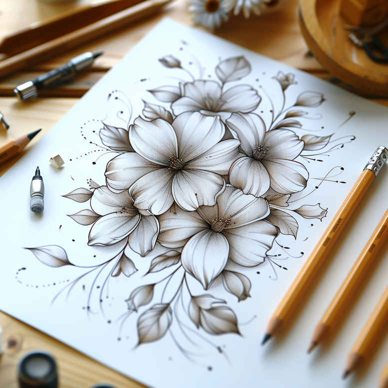 minimalist-shading – tattoo design ideas free ai generated – micro-tattoo – for-back-shoulder – Gallery: delicate-flowers-inkby-ai