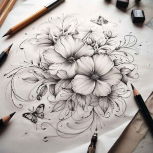 minimalist-style – tattoo design ideas free ai generated – few-strokes – for-nape – Gallery: delicate-flowers-inkby-ai
