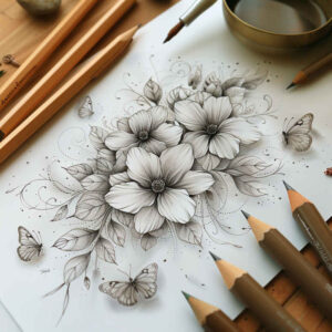 minimalist-style – tattoo design ideas free ai generated – short-stroke – for-upper-thigh – Gallery: delicate-flowers-inkby-ai