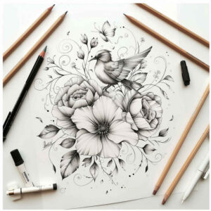 minimalist-tattoo – tattoo design ideas free ai generated – diminutive – for-lower-chest – Gallery: delicate-flowers-inkby-ai