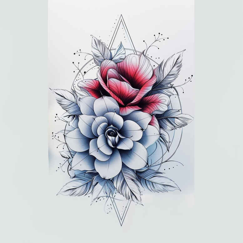 minimalist-tattoo – tattoo design ideas free ai generated – dotwork – for-lower-thigh – Gallery: delicate-flowers-inkby-ai