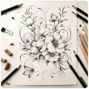 minimalist-tattoo – tattoo design ideas free ai generated – pure-motif – for-shoulder-blade – Gallery: delicate-flowers-inkby-ai