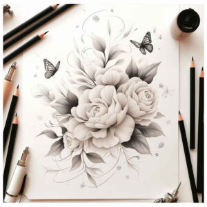 natural-pattern – tattoo design ideas free ai generated – no-fill – for-spine – Gallery: delicate-flowers-inkby-ai