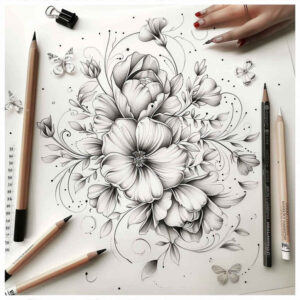 natural-pattern – tattoo design ideas free ai generated – sparse – for-upper-chest – Gallery: delicate-flowers-inkby-ai