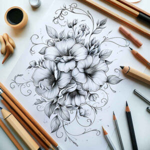natural-pattern – tattoo design ideas free ai generated – uncluttered – for-heel – Gallery: delicate-flowers-inkby-ai