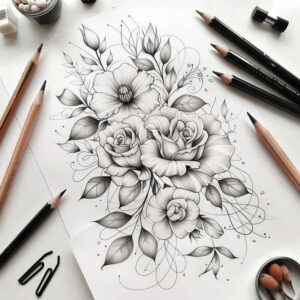 natural-shape – tattoo design ideas free ai generated – slender – for-scapula – Gallery: delicate-flowers-inkby-ai