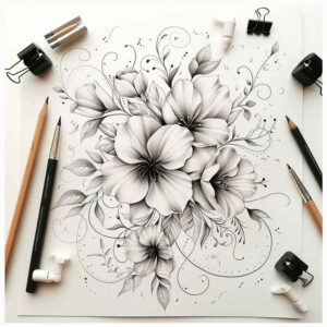 natural-shape – tattoo design ideas free ai generated – thin-line – for-shoulder-blade – Gallery: delicate-flowers-inkby-ai