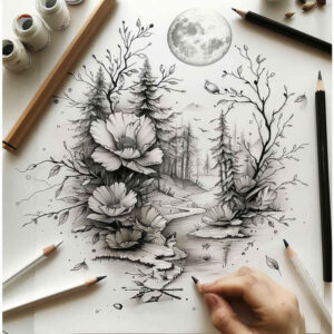 nature-in-tattoo – tattoo design ideas free ai generated – minimalist-script – for-temple – Gallery: delicate-flowers-inkby-ai