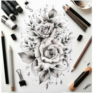 nature-tattoo – tattoo design ideas free ai generated – clean-shape – for-collarbone – Gallery: delicate-flowers-inkby-ai