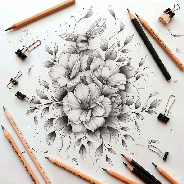 nature-tattoo – tattoo design ideas free ai generated – elegant – for-inner-arm – Gallery: delicate-flowers-inkby-ai