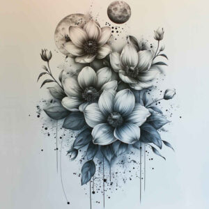organic-shape – tattoo design ideas free ai generated – quiet-art – for-lower-thigh – Gallery: delicate-flowers-inkby-ai
