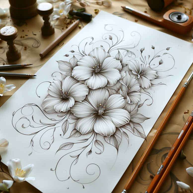 organic-shape – tattoo design ideas free ai generated – subtle-motif – for-lower-chest – Gallery: delicate-flowers-inkby-ai