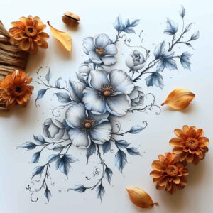 soft-composition – tattoo design ideas free ai generated – airy-touch – for-side-torso – Gallery: delicate-flowers-inkby-ai