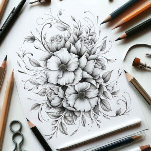 soft-composition – tattoo design ideas free ai generated – plain-tattoo – for-elbow – Gallery: delicate-flowers-inkby-ai