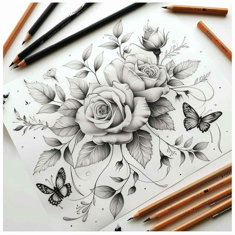 soft-line – tattoo design ideas free ai generated – little-tattoo – for-back – Gallery: delicate-flowers-inkby-ai
