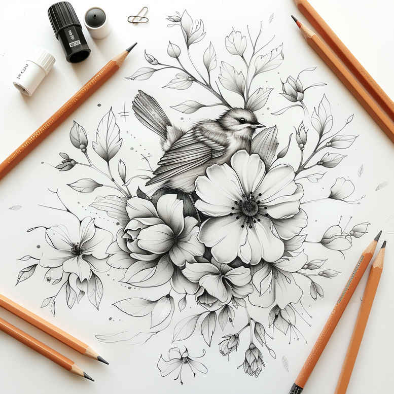 soft-shading – tattoo design ideas free ai generated – basic – for-side – Gallery: delicate-flowers-inkby-ai