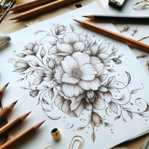 soft-shading – tattoo design ideas free ai generated – dotwork – for-upper-chest – Gallery: delicate-flowers-inkby-ai