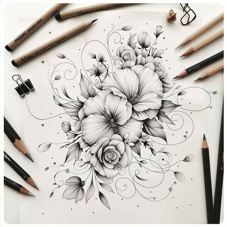 soft-shading – tattoo design ideas free ai generated – gentle-angle – for-toe – Gallery: delicate-flowers-inkby-ai