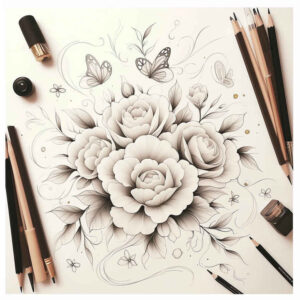 soft-shading – tattoo design ideas free ai generated – subtle-motif – for-shin – Gallery: delicate-flowers-inkby-ai
