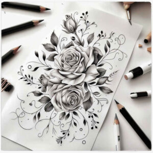 soft-texture – tattoo design ideas free ai generated – empty-space – for-chest – Gallery: delicate-flowers-inkby-ai