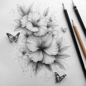 soft-texture – tattoo design ideas free ai generated – minimal-texture – for-upper-arm – Gallery: delicate-flowers-inkby-ai