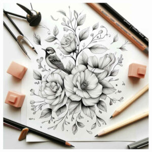 subtle-detail – tattoo design ideas free ai generated – whisper-line – for-back – Gallery: delicate-flowers-inkby-ai
