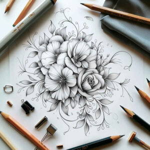 subtle-form – tattoo design ideas free ai generated – abstract – for-upper-chest – Gallery: delicate-flowers-inkby-ai