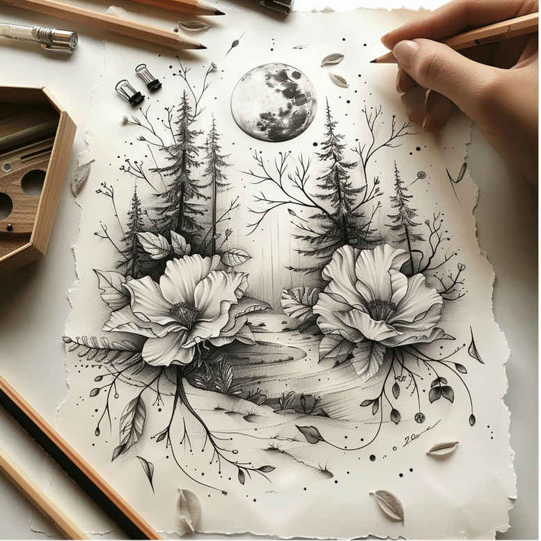 subtle-form – tattoo design ideas free ai generated – no-excess – for-triceps – Gallery: delicate-flowers-inkby-ai