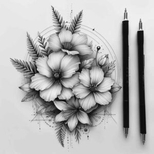 subtle-light-play – tattoo design ideas free ai generated – minimal-texture – for-upper-chest – Gallery: delicate-flowers-inkby-ai