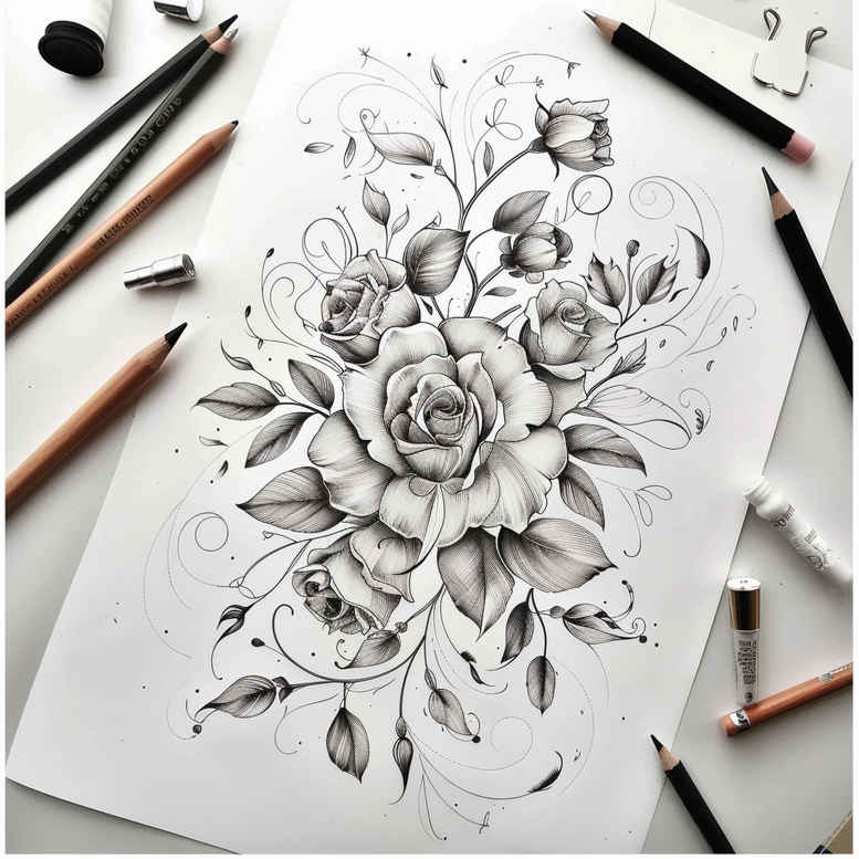 subtle-lines – tattoo design ideas free ai generated – simple-icon – for-chest – Gallery: delicate-flowers-inkby-ai