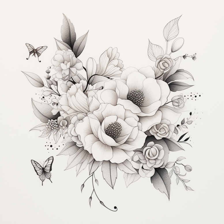 subtle-tattoo – tattoo design ideas free ai generated – fine-dot – for-palm – Gallery: delicate-flowers-inkby-ai
