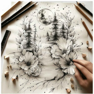 subtle-transitions – tattoo design ideas free ai generated – tiny-tattoo – for-sternum – Gallery: delicate-flowers-inkby-ai